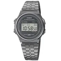 在飛比找momo購物網優惠-【CASIO 卡西歐】復古銀圓形數位電子錶-鈦灰色(A-17