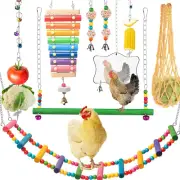 Chicken Coop Toys 9PCS Set Xylophone Swing Mirror Ladder Veggie Feeder