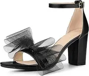 [Perphy] Bow Tie Ankle Strap Chunky High Heels Sandals for Women