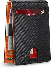 [Zitahli] Slim Wallet for Men Gifts 12 Card Slots ID Window with Money Clip Minimalist RFID Front Pocket Bifold Leather Small Thin Gift Box Dad Birthday Christmas Regalos Hombres, Carbon Black and