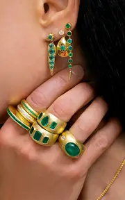 [Jenna Blake] Paisley 18K Yellow Gold Diamond, And Emerald Earrings