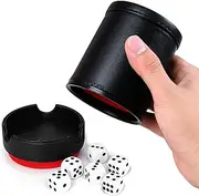 TUZAMA Dice Cup with Lid, PU Leather and Felt-Lined, Quiet Shaker for Yahtzee Farkle Dice Board Games, Set of Six 16mm Dice Included
