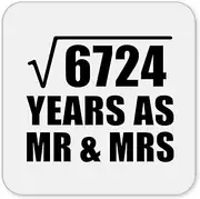 [Designsify] Gifts, 82nd Anniversary Square Root of 6724 Years As Mr & Mrs, Drink Coaster Mat Wipe-Clean Non-Slip Non-Skid Cork Back, for Birthday Mom Dad Parents Fathers Mothers Day Party