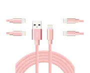 WIWU 5Packs iPhone Cable Phone Charger Nylon Braided Cable USB Cord -Pink - 5Pack 2M