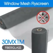 30m Flyscreen Insect Mesh Roll – Window Fly Wire Net 1m Wide Grey PVC Screen