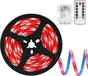 [echosari] LED Strip Lights Battery Powered, 90 LED Red 2835 SMD Strip Lights 9.8 Ft Cuttable Self-Adhesive Strip Lights with Remote Timer for Outdoor Indoor Party Bedroom Decoration