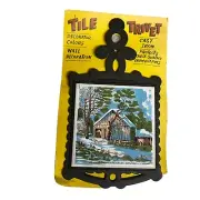 Hot Plate Tile Trivet in Cast Iron/ Winter On The Homestead Theme /Japan