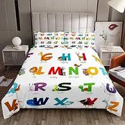 Loussiesd Unicorn Bedding Set for Girls Boys Children Cartoon Giraffe Koala Comforter Cover Decorative Cute Animal Alphabet Duvet Cover Toddler Flamingo Penguin Bedspread Single Size 2Pcs Bedclothes