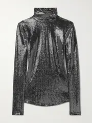 [Isabel Marant] Isabel Marant - Joyela Sequined Stretch-jersey Turtleneck Top - Black - FR 38 FR 38 Black
