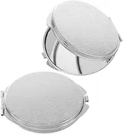 Healeved 2pcs Retro Metal Compact Travel Mirror Pocket Makeup Mirrors Handheld Mirror Small Makeup Mirror Princess Mirror for Purse Silver