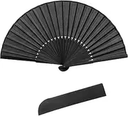 Quacc Black Folding Hand Held Fan Light Strong Thin Fabric Chinese Handheld Tai Ji Fan for Men and Women, Wedding, Dance, Kungfu, Martial Art, Decorations, Party Favor, Gift