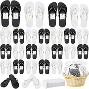 [Unittype] 24 Pairs Flip Flops Bulk for Wedding Guest Slippers Hotel Guest Spa Slippers Wedding Party Favors Flip Flops with Size Cards Drawstring Bags for Wedding Pool Party