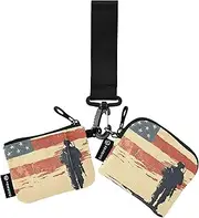 [Caihoyu] National Vietnam War Veterans Day Army Soldier with Gun Women's Dual Wallets Busniess Card Cases Minimalist Women Credit Card Case Coin Purse with Wristle Strap for Work Travel 2 Packs, Multicolor