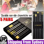 5Pairs High Quality Chinese Non-Slip Chopsticks Japanese Sushi Chopsticks Set AU