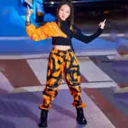 Orange Sequins Sleeved Loose Pants Streetwear Jazz Performance Costumes Clothes