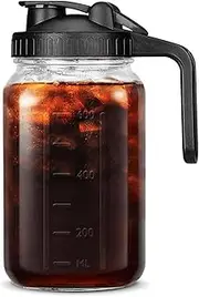 Bewinner Cold Brew Coffee Maker, Thick Glass Cold Brew Pitcher, Iced Coffee Maker Pitcher Jar with Stainless Steel Filter, Leakproof Lid for Iced Brew Coffee Lemonade (1000ml)