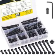 140Pcs M6x16mm-80mm 14 Sizes Black Hex Socket Cap Bolts and Barrel Nuts