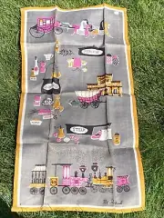 Vtg NOS MCM Dish Tea Towel Pat Prichard Old West Wells Fargo Frontier Saloon NWT