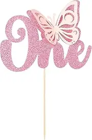 Gyufise 1Pcs Butterfly One Cake Topper Pink Glitter Baby Shower Butterfly 1st Birthday Cake Pick Decorations for Butterfly Theme Baby Shower Kids 1st Birthday Party Supplies