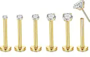 3 pc 20g 18g 16g Push Threadless Gold Steel Nose Stud Labret Tragus Lip Ear Ring