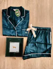 Peter Alexander Ladies Holly Green Penny Satin Shortie Set Size 3+ (24-26) BNWT