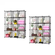SOGA 2X Black Portable 12-Cube Storage Organiser Foldable DIY Modular Grid Space Saving Shelf