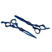 PRO Blue Dragon Handle Hair Cutting Sharp Barber Scissors and Thinning Shears...