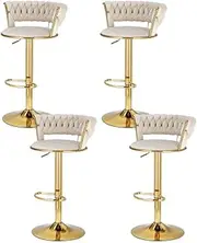 [Artiss] 4X Bar Stools Kitchen Dining Chairs Gas Lift Stool Velvet Woven Backrest