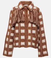 [Dorothee Schumacher] Dorothee Schumacher Dizzy fringed checked jacquard jacket AU 16 brown