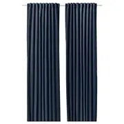 SANELA curtains, 1 pair, dark blue/with heading tape, 140x250 cm