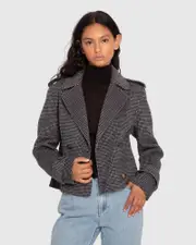 [Belle & Bloom] Better Off Wool Blend Military Peacoat - Black/White