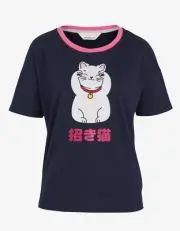 NEW PETER ALEXANDER LUCKY CAT NAVY SHORT SLEEVE PJ TOP 2+ 20-22 RRP$59.95