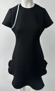 Cynthia Rowley black short sleeve knee length bonded flounce hem dress NWT sz 8