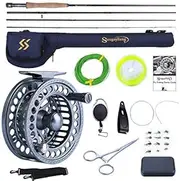 Sougayilang Fly Fishing Rod and Reel Combo, 4 Pieces Ultra-weight Portable Fly Rod and CNC Machined Aluminum Reel Complete Starter Package with Rod Bag