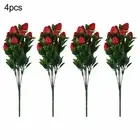Artificial Strawberry Stems with Bright Green Leaves Set of 4 Lifelike Branches