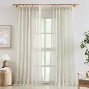 Linen Sheer Pinch Pleated Curtains for Living Room, Linen Flax Beige 90 Inche...