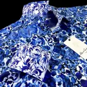 Robert Graham Geometric Blue Floral Paint Splash Masterpiece Shirt $248 Large
