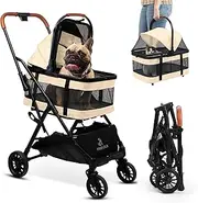 Pet Stroller with Detachable Carrier - Ideal for Small to Medium Dogs & Cats - Compact & Convenient Design - Easy Assembly Pet Stroller for Cats, Dog Strollers for Small Dogs - Bisque Beige