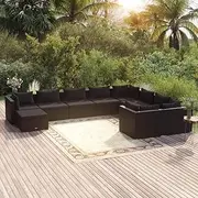 10 Piece Garden Lounge Set with Cushions Poly Rattan Black,Outdoor Furniture Sets-3102680
