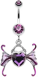 [Pierced Owl] 14GA Stainless Steel CZ Crystal Heart with Wings Dangling Belly Button Ring