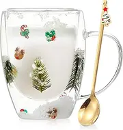 Christmas Coffee Mug Gifts for Women Men Cute Snowflakes Glass Espresso Cups with Handle Christmas Socks Funny Double Walled Coffee Mugs Christmas Decorations Gifts for Mom Friends Kids Grandma