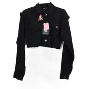 Pretty Little Things Black Ruffle Cropped Demin Jacket Ladies Size 12 NEW