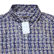 J. McLaughlin Carnegie Flannel Shirt S Tan & Blue Mini Banana Floral Print
