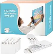 Picture Hanging Strips Heavy Duty, Damage Free Hanging Picture Hangers for Walls, Picture Hanging Kit, Hanging Hooks Without Nails, Medium Poster Wall Strips White 20-Pairs (White, 6.6cm)