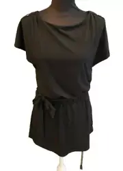 White House/Black Market Tie-Back Flutter Sleeve Black Tunic Top ( XS ) NWT $84