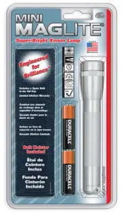 Maglite Mini Incandescent 2-Cell AA Flashlight with Holster, Silver