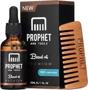 (30ml, Unscented) - Prophet and Tools 30ML Men's Beard Oil and Comb Kit Best Beard, Moustache & Goatee Growth Oil Leave-In Conditioner and Softener 100% Natural & Organic mens Facial Hair Product With FREE E-Book