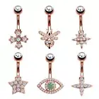 Silver Rose Gold Belly Button Steel Navel Ring Barbell Star Zircon Piercing 14G
