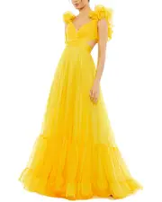 Mac Duggal Ruffle Tiered Chiffon A-Line Gown