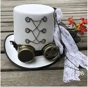 [MNBY] Black Top Hat Women Vintage White Handmade Steampunk Top Hat with Gear Glasses and Lace Stage Magic Hat Performance Hat Size 57CM